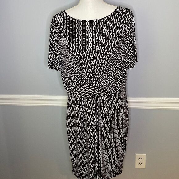 Roz & Ali Ladies Black & White Dress with Chain Link Pattern Size XL EUC - Picture 1 of 7